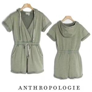 ANTHROPOLOGIE | Short Sleeve Sweatsuit Romper - Washed Green